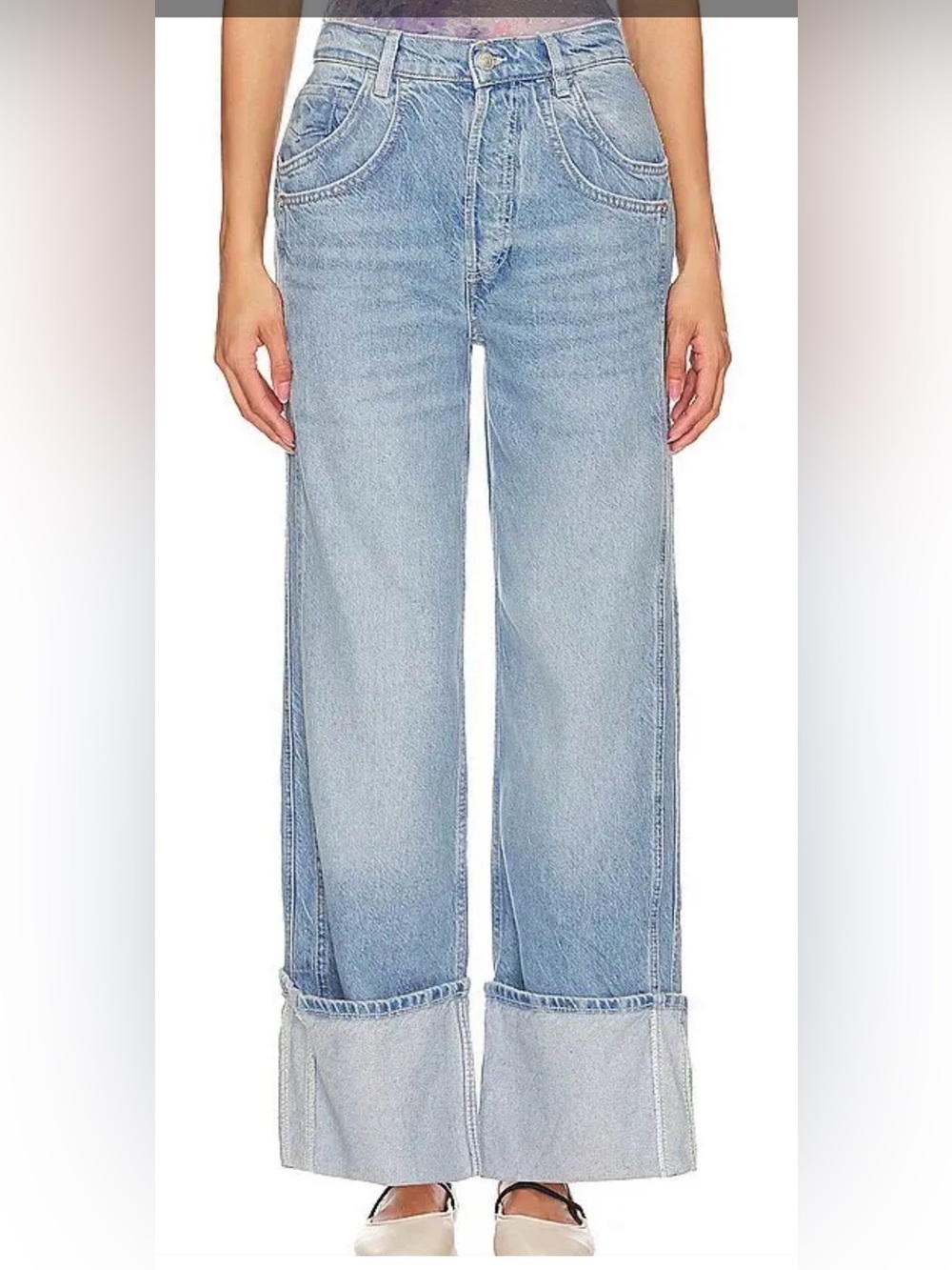 We The Free Light Blue Wide-Leg Cuffed Jeans-25